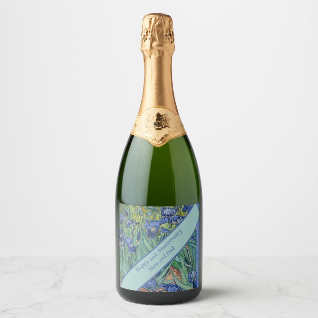 21st Wedding Anniversary Blue Iris Sparkling Wine Label (Front)