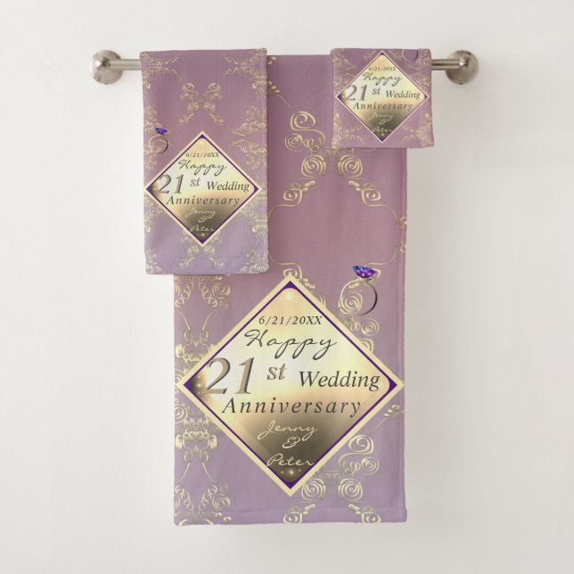 21st Wedding Anniversary Brass and Iolite Towel (Insitu)