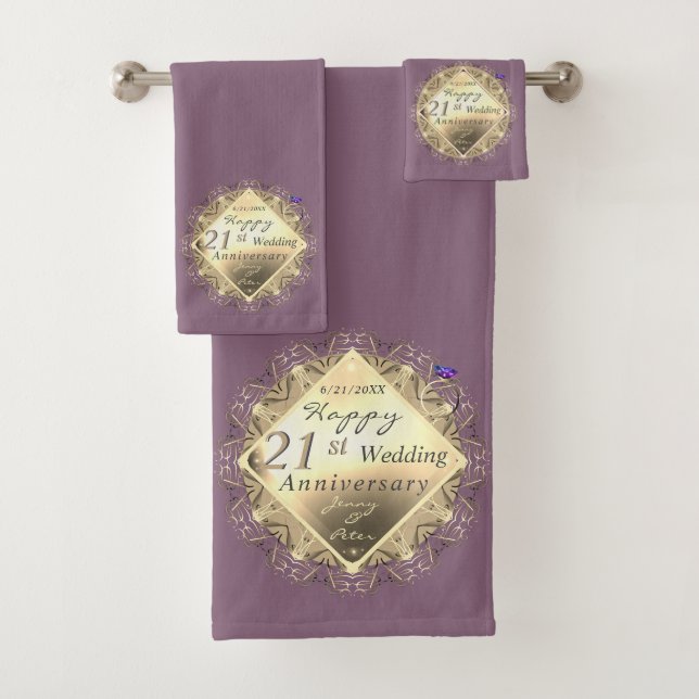21st Wedding Anniversary Brass Iolite Bath Towel Set (Insitu)