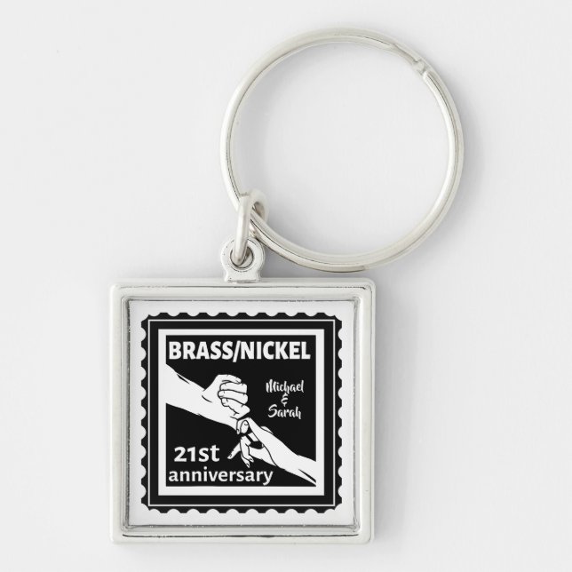 21st wedding anniversary brass nickel traditional key ring (Front)