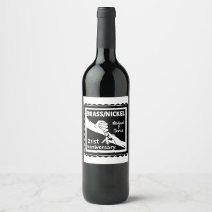 21st wedding anniversary brass nickel traditional wine label