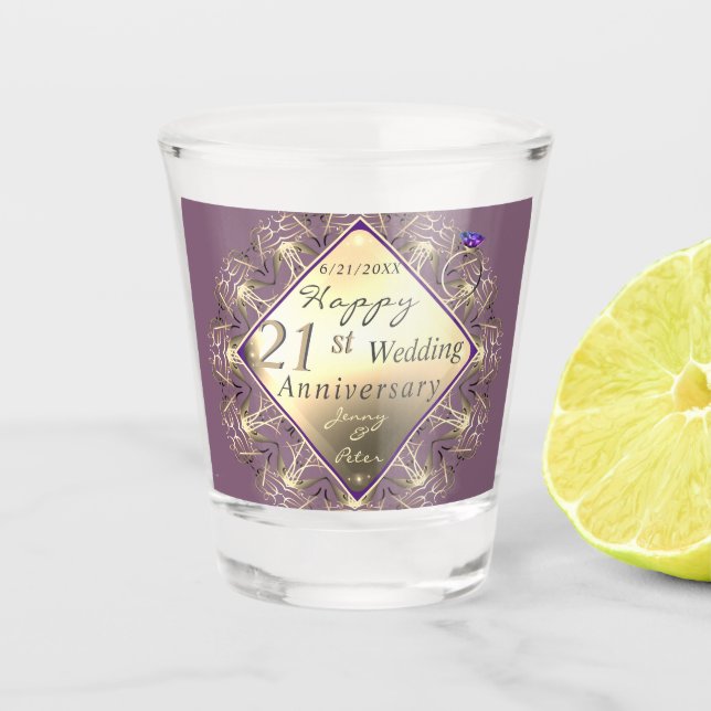 21st Wedding Anniversary Brass  Shot Glass (Front)
