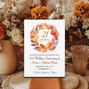 21st Wedding Anniversary Elegant Fall Floral Save The Date