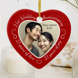 21st Wedding Anniversary Photo Ceramic Tree Decoration