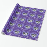 21st wedding anniversary purple iolite photo wrapping paper<br><div class="desc">Wedding anniversary wrapping paper in a dark purple iolite colour. Personalise this anniversary paper with your own photo couple's name and the anniversary year. Currently reads Congratulations Marcus & Lauren Peridot 21st Wedding Anniversary 21 year. Beautiful gemstone effect in a heart shape printed graphics twenty-first Wedding Anniversary wrapping paper ideal...</div>