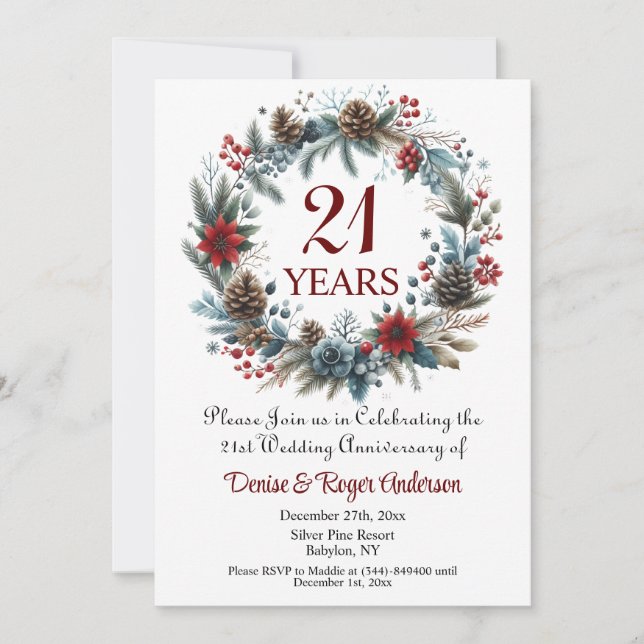 21st Wedding Anniversary Winter Invitation (Front)