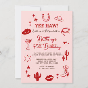 21st Western Birthday Pink Red Cowgirl  Invitation