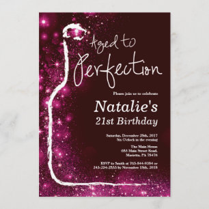 21st Wine Birthday Aged to Perfection Pink Glitter Invitation