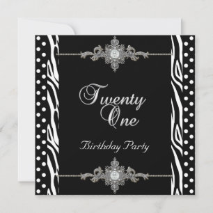 21st Zebra Silver White Black Spot Diamond Invitation