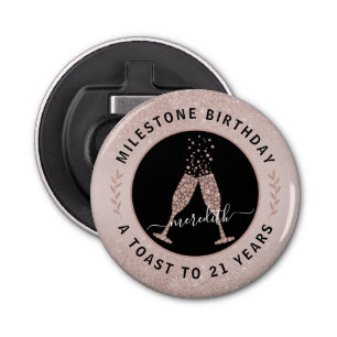 21stBirthday Glitter Champagne Toast Personalised Bottle Opener