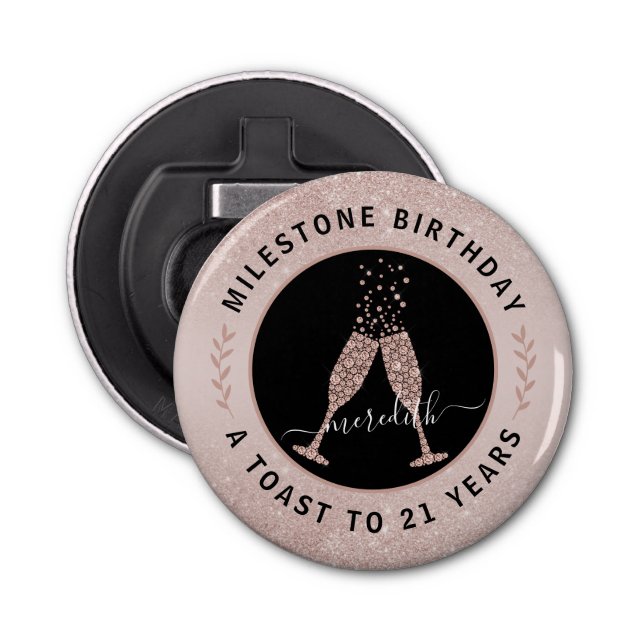  21stBirthday Glitter Champagne Toast Personalised Bottle Opener (Front)