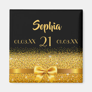 21th birthday elegant gold bow with ribbon black magnet