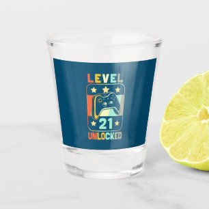 21th Birthday Gift   Level 21 Unlocked Shot Glass