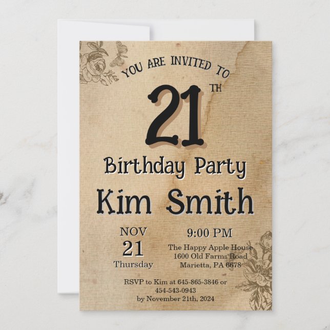 21th Birthday Invitation Card (Front)