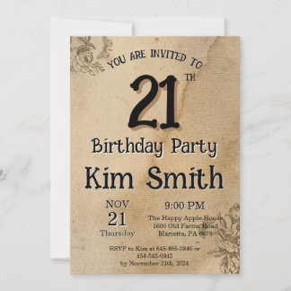 21th Birthday Invitation Card