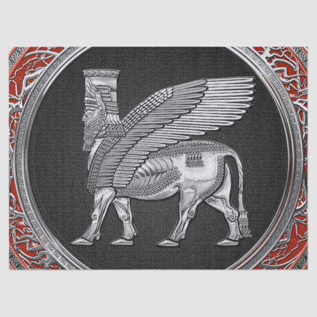 [220] Assyrian Winged Bull - Silver Lamassu Tissue Paper (Front)