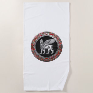 [220] Assyrian Winged Lion - Silver Lamassu Beach Towel