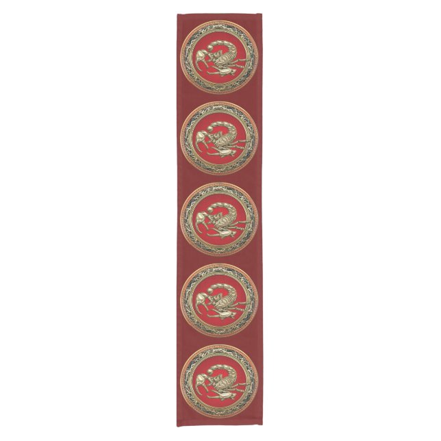 [220] Sacred Golden Scorpion on Red Short Table Runner (Front)