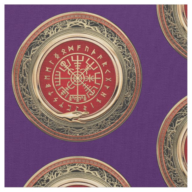 [220] Vegvisir - Viking Gold Magic Runic Compass Fabric (Close Up)