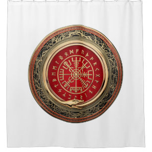 [220] Vegvisir - Viking Gold Magic Runic Compass Shower Curtain