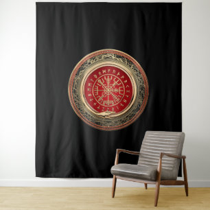 [220] Vegvisir - Viking Gold Magic Runic Compass Tapestry