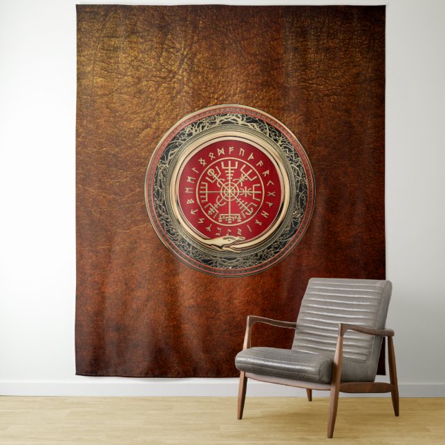 [220] Vegvisir - Viking Gold Magic Runic Compass Tapestry (In Situ)