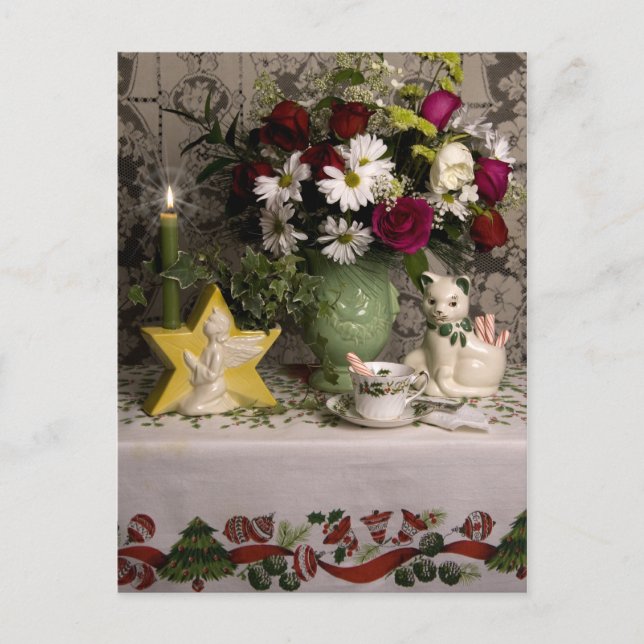 2218 Floral Still Life Christmas Holiday Postcard (Front)