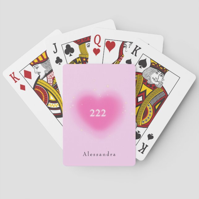 222 Modern Pink Heart Aesthetic Angel Number   Playing Cards (Back)