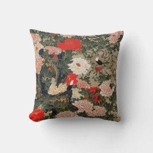 22. 牡丹小禽図, 若冲 Peonies & Small Birds, Jakuchū Cushion