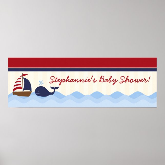 22.5"x7.5" Personalised Banner Ahoy Nautical Whale Poster (Front)