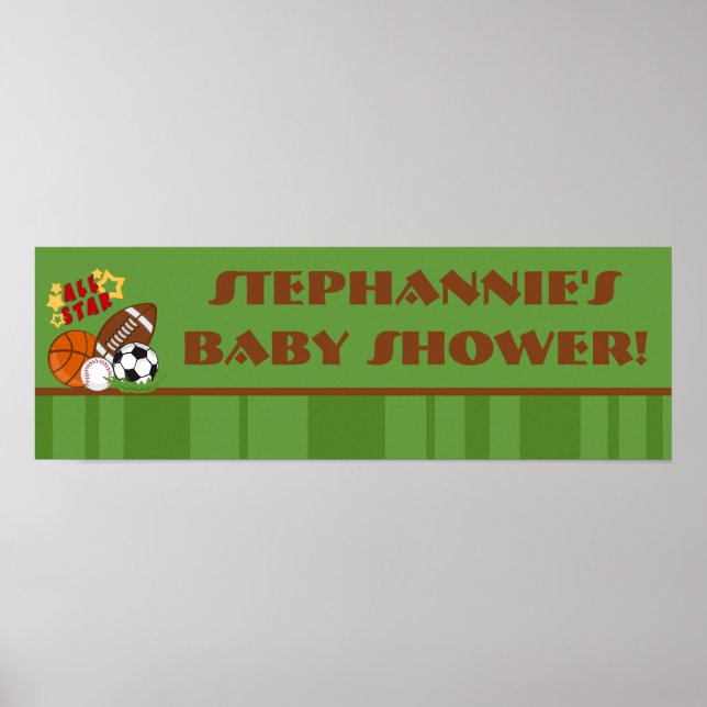 22.5"x7.5" Personalised Banner All Star Green Poster (Front)