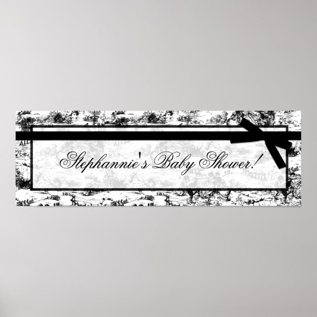 22.5"x7.5" Personalised Banner Black White Toile Poster (Front)