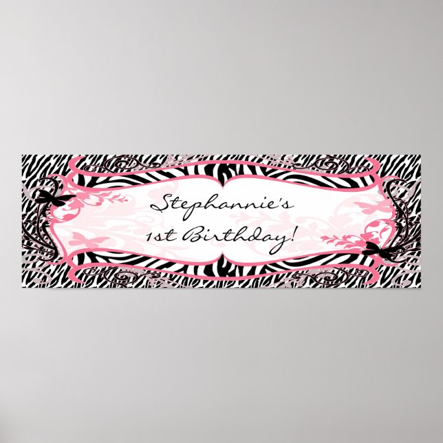22.5"x7.5" Personalised Banner Butterfly Zebra Poster (Front)