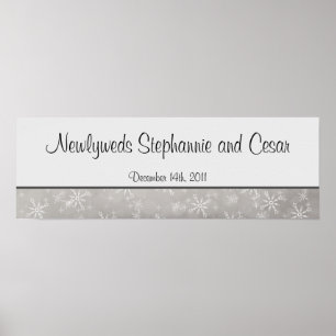 22.5"x7.5" Personalised Banner Grey Snowflakes Poster