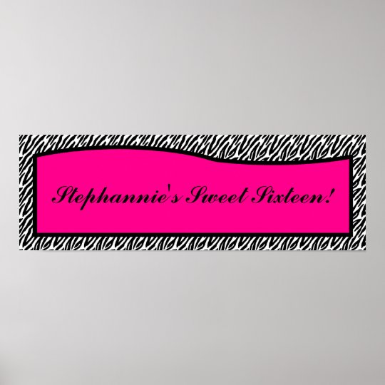 22.5"x7.5" Personalised Banner Hot Pink Zebra Prin Poster