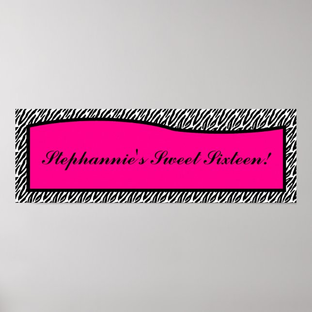 22.5"x7.5" Personalised Banner Hot Pink Zebra Prin Poster (Front)