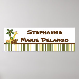 22.5"x7.5" Personalised Banner Jungle Babies Poster