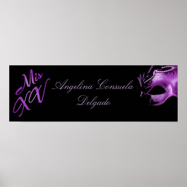 22.5"x7.5" Personalised Banner Mis XV Purple Poster (Front)