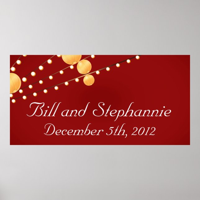 22.5"x7.5" Personalised Banner Paper Lanterns Red Poster (Front)
