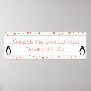 22.5"x7.5" Personalised Banner Penguin Love/Hearts Poster