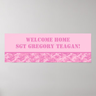 22.5"x7.5" Personalised Banner Pink ARMY ACU Camo Poster