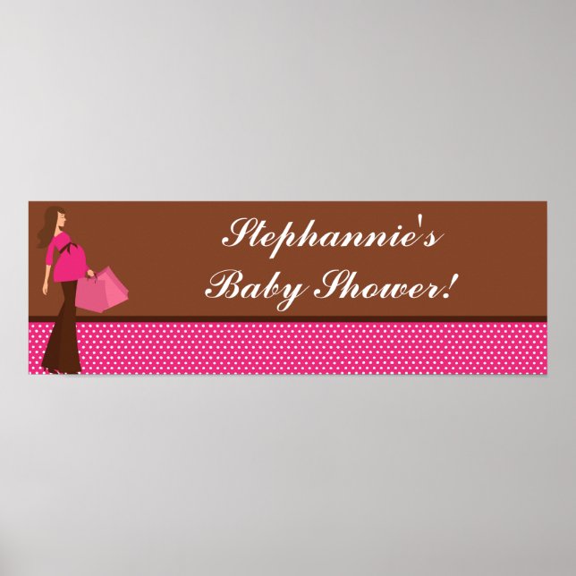 22.5"x7.5" Personalised Banner Pink Mod Mum Polka Poster (Front)