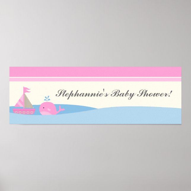 22.5"x7.5" Personalised Banner Pink Nautical Boat Poster (Front)