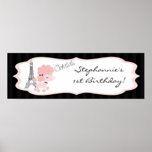 22.5"x7.5" Personalised Banner Pink Poodle Paris Poster