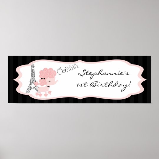 22.5"x7.5" Personalised Banner Pink Poodle Paris Poster