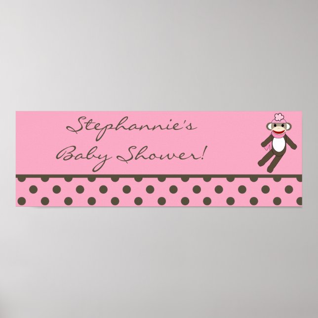 22.5"x7.5" Personalised Banner Pink Sock Monkey Poster (Front)