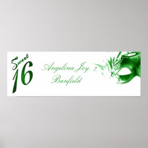 22.5"x7.5" Personalised Banner Sweet 16 Green Poster