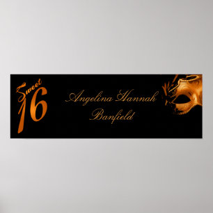 22.5"x7.5" Personalised Banner Sweet 16 Orange Poster