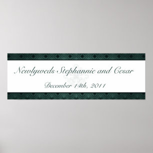 22.5"x7.5" Personalised Banner Teal Ornate Damask Poster