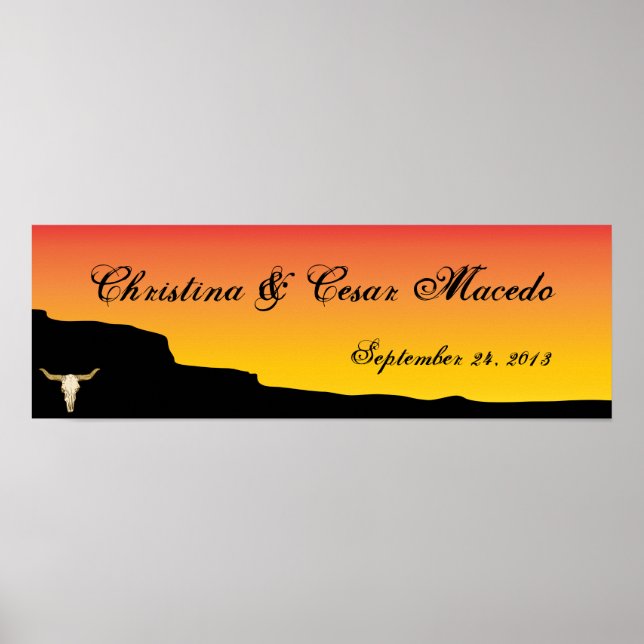 22.5"x7.5" Personalised Desert Mountain Sunset Red Poster (Front)